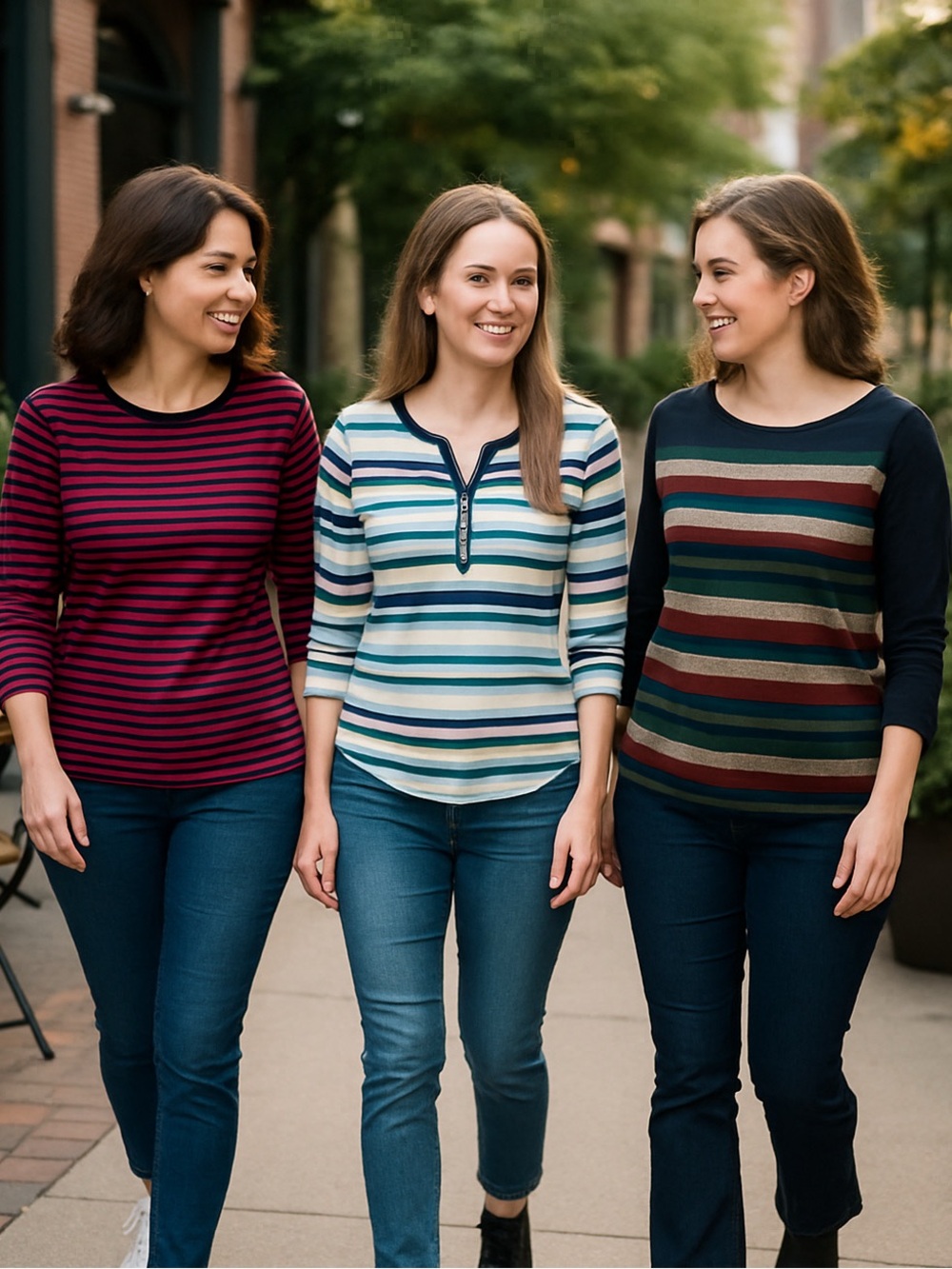 LOT OF 3 CHAPS PINKS & BLUES STRIPED KNIT TOPS CASUAL ROUND NECK SZ L & XL